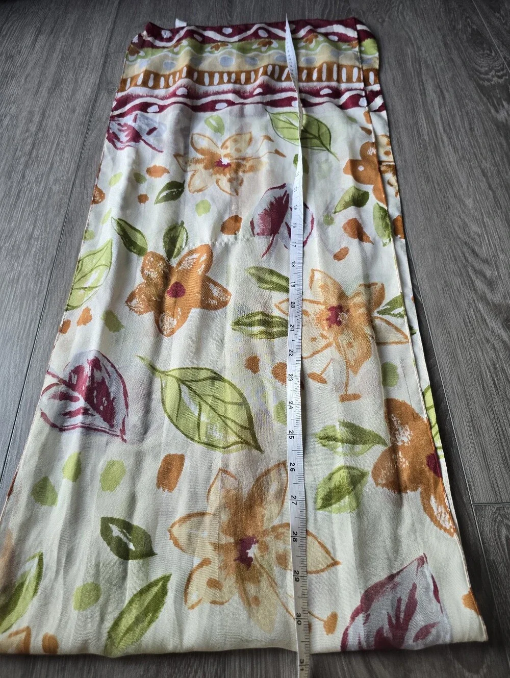 Watercolor Floral Oblong Scarf Boho Ikat Border Orange Green Made in Italy Long
